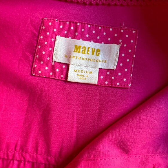 ANTHROPOLOGIE x MAEVE The Bennet Button Down Shirt Cotton Hot Pink Medium - Picture 11 of 13